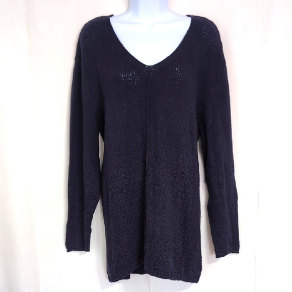 Purejill J Jill Navy Loose Knit Vneck Sweater Tunic Cotton Blend Size Large - Picture 1 of 5